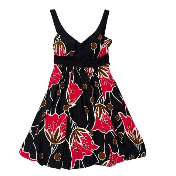 B Darlin Sweetheart Neck Floral Print Tie Waist Bubble Black Mini Dress Size 5/6 - Picture 1 of 8